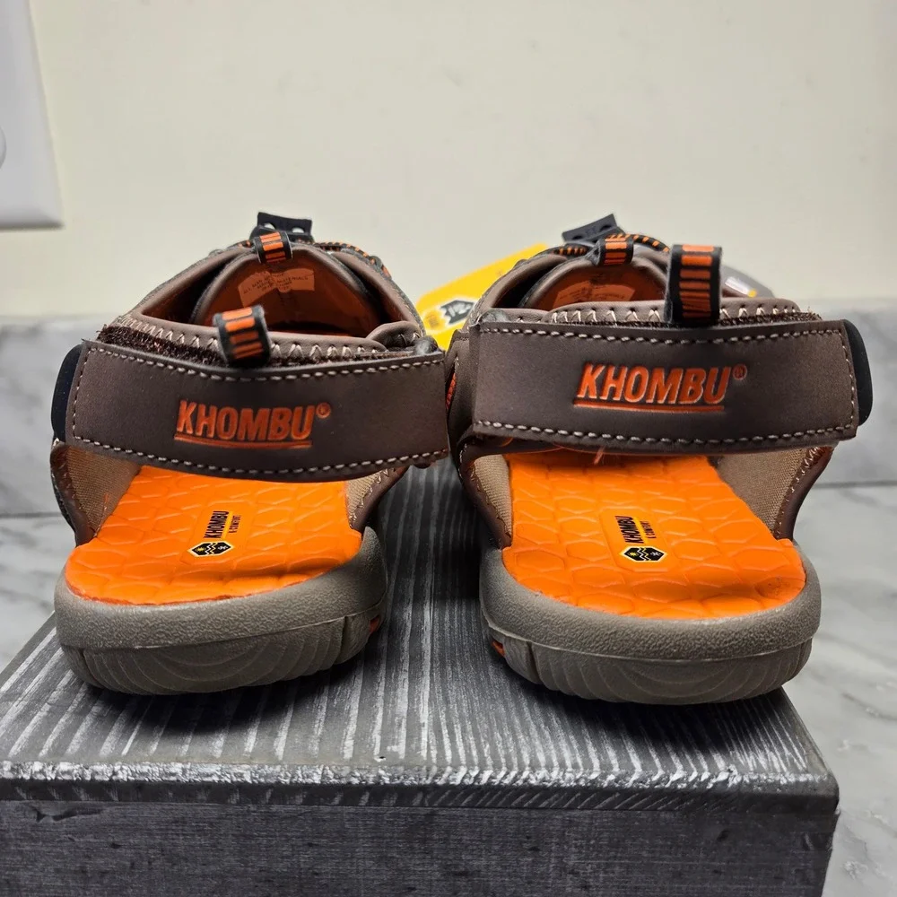 Khombu Kids Brown Orange Closed Toe Hiking Sandals (3) Bungee Lace / Water Shoes